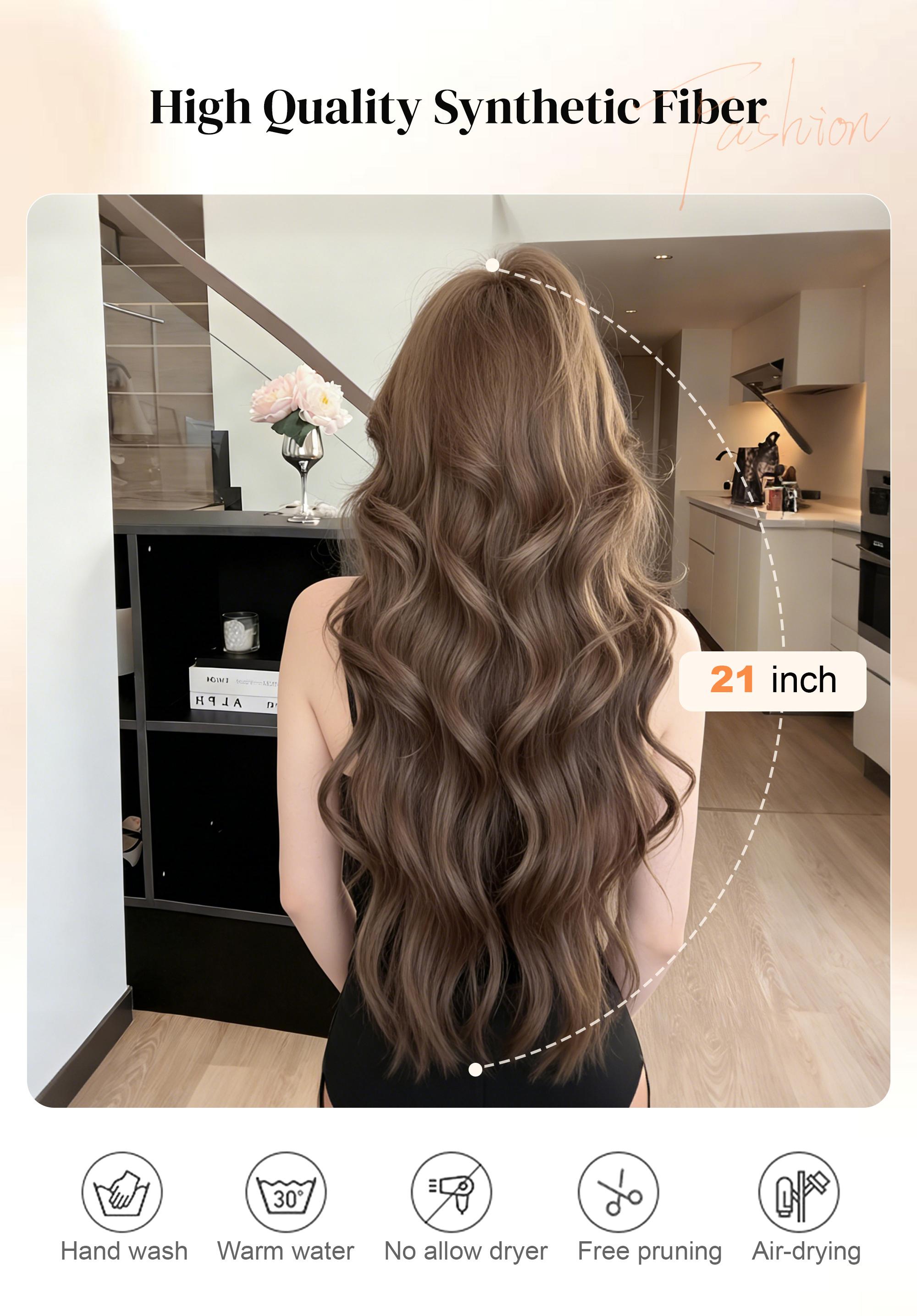 Goddess Waves: 21.7" Middle Part Long Wavy Synthetic Wig - Natural Milk Tea Ash Brown - Full Volume Heat Resistant Daily Wear