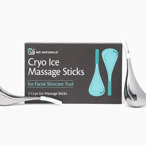Cryo-Ice Massage Sticks, Ice Globes for Face, Facial Cooling & De-Puffing, Cryo Sticks for Redness Reduction & Skin Sculpting, M3 Naturals, 2ct