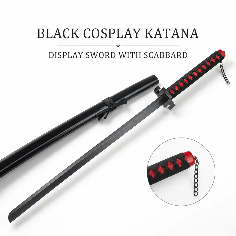 Anime Cosplay Zangetsu Theme Zanpakutou Replica Samurai Katana - Full-Size Black Metal Japanese Long Blade Sword with Matching Scabbard, Decorative Collectible for Conventions, Black Metal Swords
