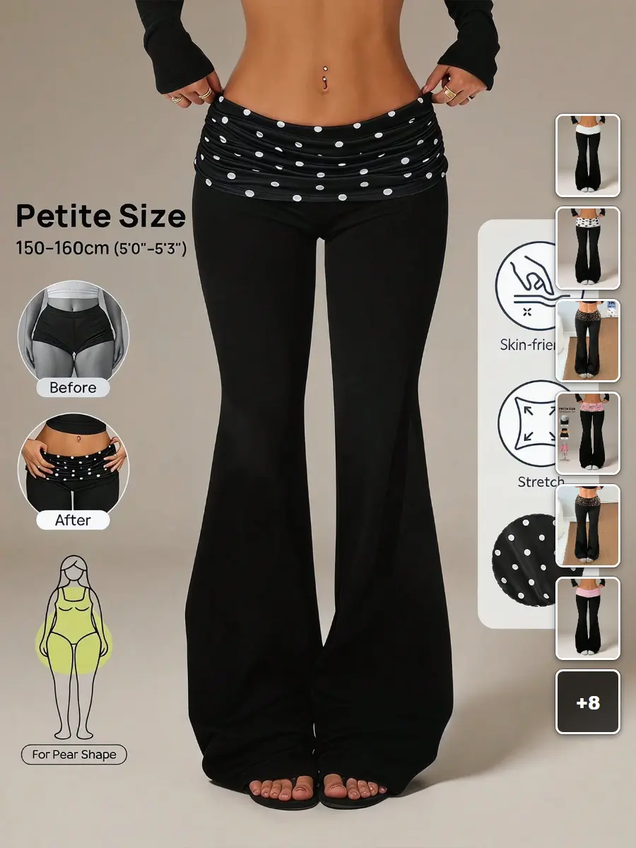 RUTMAN Petite Flare Pants Pleated Fold Over Waist Y2k Streetwear Loungewear Back to School