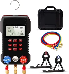 Aprvtio Digital Manifold Gauge 2-Way Valve with Thermometer Clamps for HVAC Systems, AMF-300