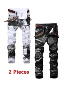 2 Pieces Men's Jeans Comfort Casual Trousers White And Black Denim Pants Streetwear Menswear 2 Pieces Men's Jeans Comfort Casual Trousers White And Black Denim Pants Streetwear Menswear