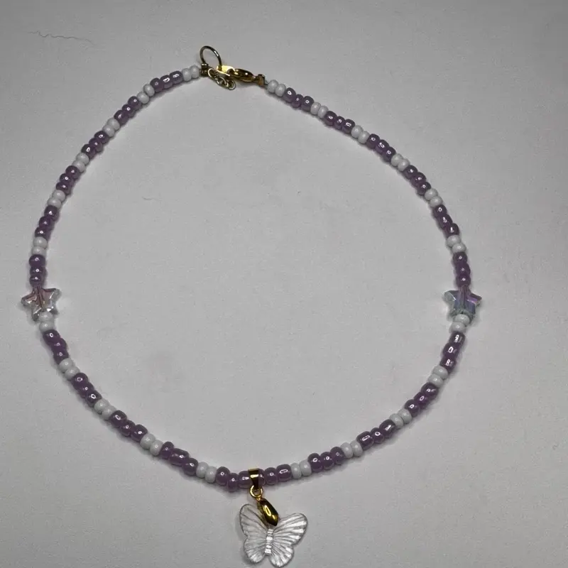 D Bounding Jewelry Rapunzel Beaded Choker with Butterfly Pendant Handmade Fairytale Necklace Metal Coating Shimmering Beads Butterfly Charm BeadedChoker HandmadeJewelry FairytaleStyle