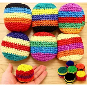 3 Pack Random Color Handmade Crochet Hacky Sacks Multicolored Striped Footbags For Adults Beginners Y2K Nostalgia Retro Skill Toy Outdoor Summer Camp Games Juggling Balls Coordination Gear