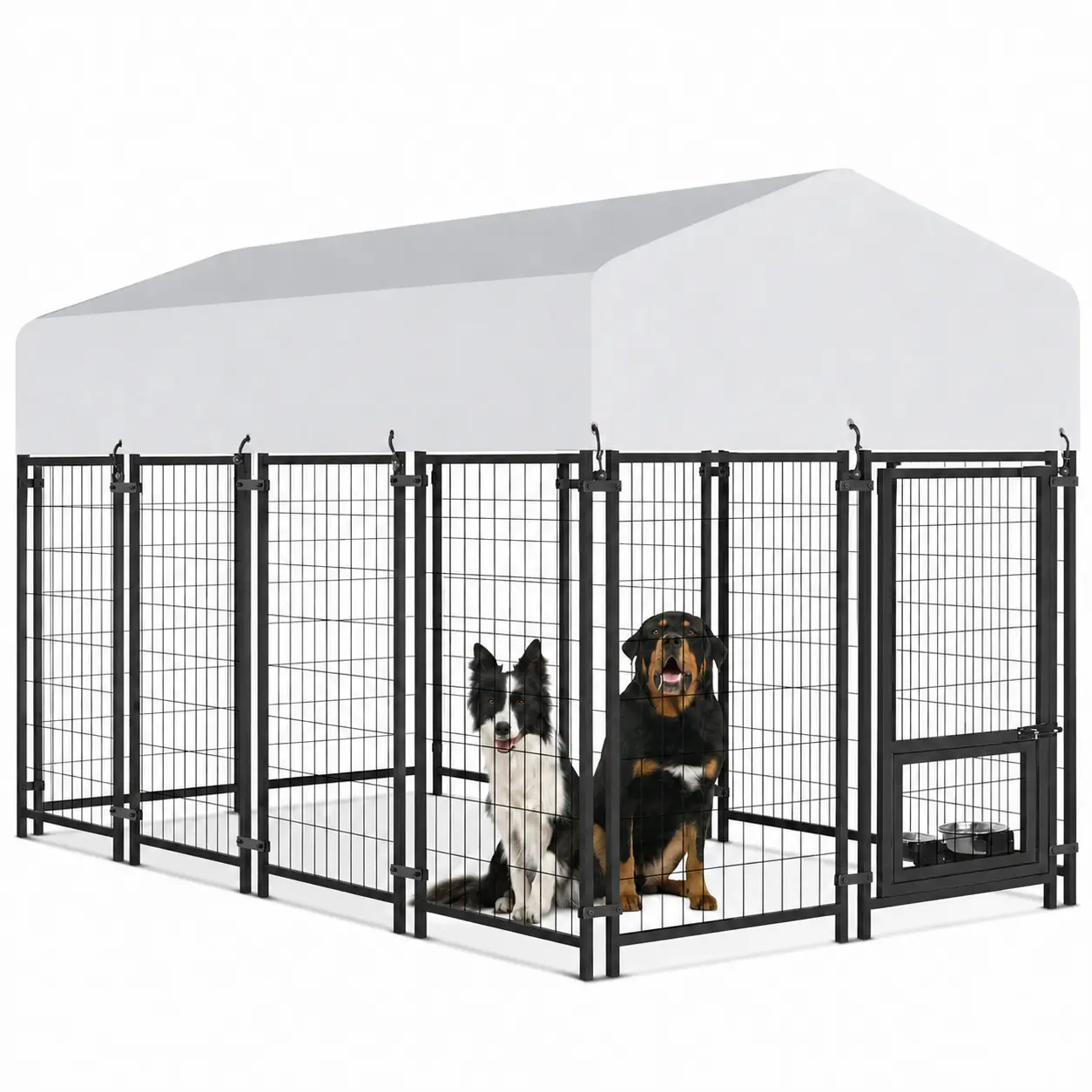 Oranland All-Weather Metal Alloy Steel Welded Wire Mesh Outdoor Dog Crate Kennel (7.8x4x5FT) - Enclosed Complete Solution with Waterproof Roof, Secure Lock, Swivel Stainless Steel Bowls, UV-Resistant Anti-Rust Durable Cage for Small-Medium Dogs