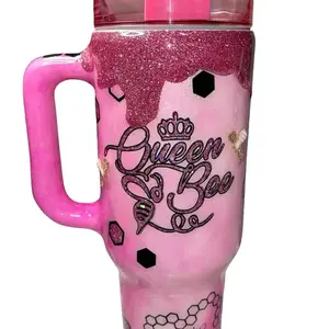 Queen Bee Pink Alcohol Ink Tumbler 40oz Stainless Steel Tumbler (ready to ship) Drinkware Customized