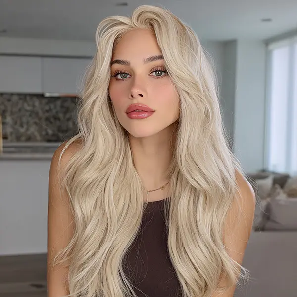 SMILCO/ 28Inches Golden 13*4 Free Part Lace Front Long Wavy Synthetic Wig/SM9216B
