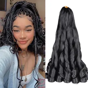 French Curly Braiding Hair 24Inch Loose Wavy 8 Packs #1B Black Bouncy Braiding Hair Extensions 75g/Pack Synthetic French Curl Crochet Hair Extensions（8packs,24Inch)