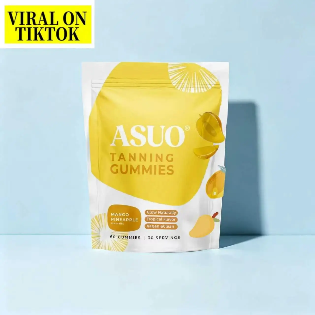 ASUO Natural Edible Tanning Gummies - Healthcare Dietary Skin Care Supplement for Women & Men, Oral Sun-Free Self-Tan Alternative with Beta Carotene, Astaxanthin, Lycopene, Niacinamide