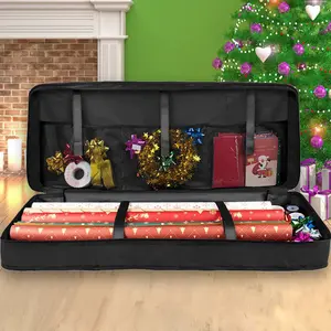 Large Capacity Christmas Gift Wrap Organizer Box, Gift Box Packaging, Includes 24 Paper Bags & 30 Candy Sacks, Tree Shape Design, Ideal for Holiday Storage