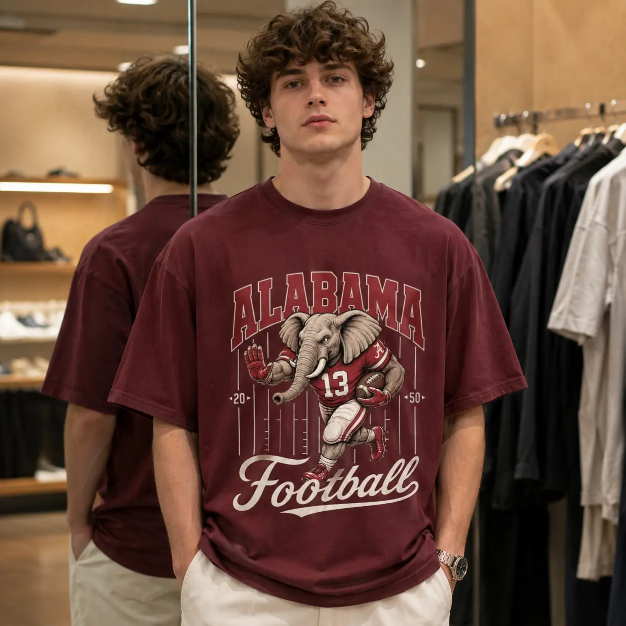 Alabama Football Elephant #13 T-Shirt, Vintage Crimson Mascot Graphic Tee, College Game Day Shirt, Tailgate Gift for Fans Students Alumni