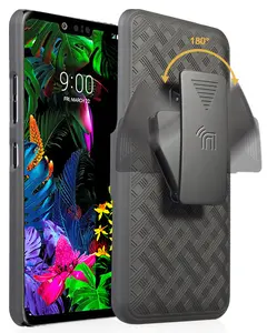 Case with Clip for LG G8 ThinQ, Nakedcellphone [Black Tread] Kickstand Cover with [Rotating/Ratchet] Belt Hip Holster Holder Combo for LG G8 ThinQ (LM-G820)