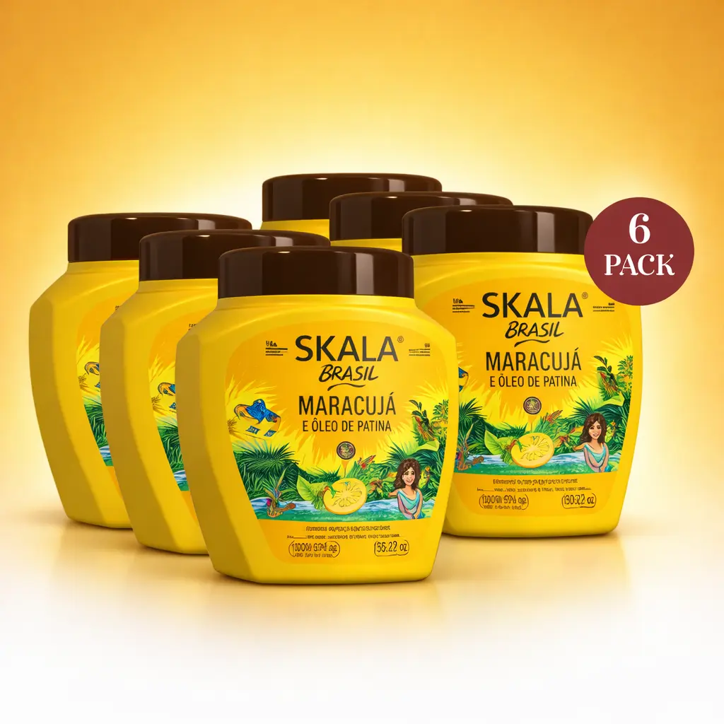 Skala Expert Maracuja & Patauá Oil Hair Treatment Cream - Plant-Based Leave-In Moisturizer for Curly Hair (All Ages), 6-Pack (35.2 oz Each), Frizz Control, Shine, Vegan, Biodegradable, Haircare