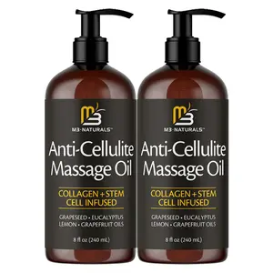 2 Botte M3 Naturals Cellulite Massage Oil 8oz-Smooth the Appearance of Cellulite PN-Body Care & Skin Care Massage Oil Topical Collagen and Plant Stem CellBody Oil to Restore Texture and Elasticity-Soothing Body Oil