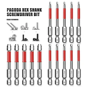 6-Piece Screwdriver Bit Set: Featuring magnetic hexagonal shanks and a unique pagoda-shaped internal hex design, a single bit can tighten nuts ranging from 1.5mm to 6mm-suitable for use with electric drills and wrenches.