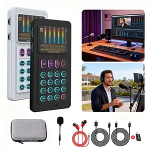 Handheld Live Sound Card Smart Podacsting Audio Mixer/Console, Outdoor Portable Live Streaming,With Smartphone Bluetooth Live Sound Card Kit with Microphone/Headphones Multi-Function Voice Changer Singing, Recording,Gaming,YouTube,Live broadcast