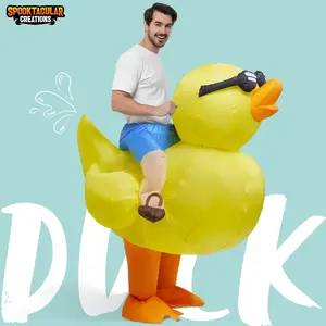 Spooktacular Creations Inflatable Costume, Riding a Yellow Duck&Rooster, Air Blow-up Suit Set Ride On for Cosplay Parties