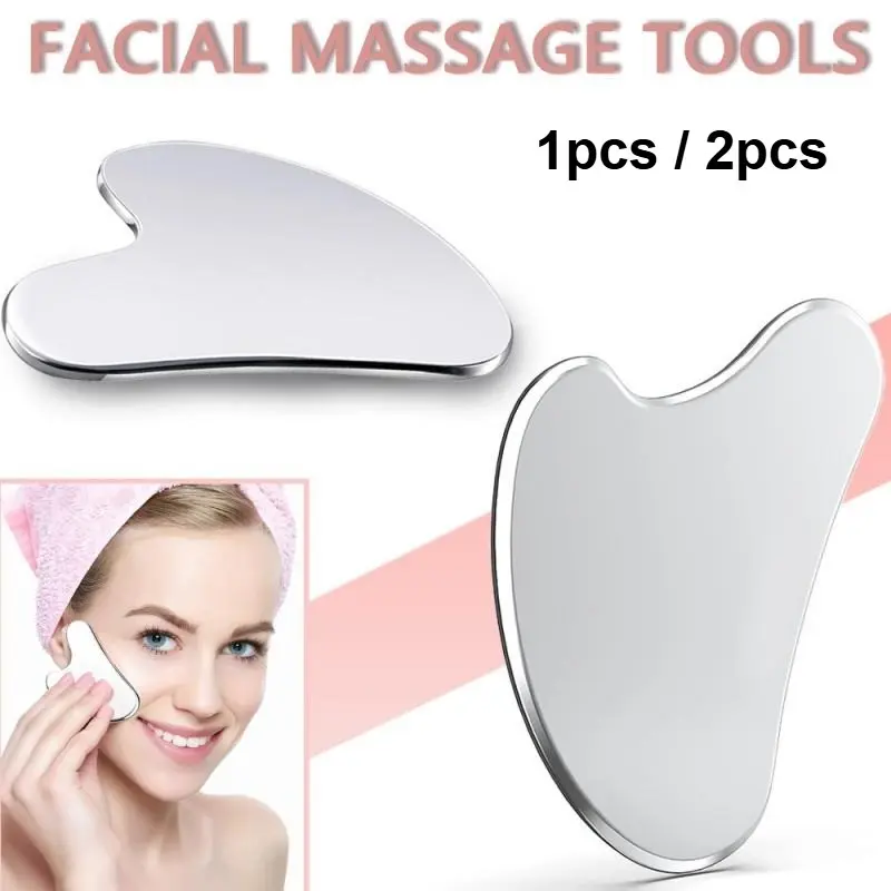 1/2-piece stainless steel gua sha facial tool - Double chin reducer, jaw shaper, lymphatic drainage massager, facial sculpting tool, body gua sha tool, Facial Wand, Stainless Steel Face, Facial Care Instrument, Beauty Tools