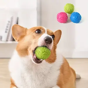 1pc Durable Squeaky Dog Balls, TPR Paw Print Spherical Puppy Chew Molar Toys, Pet Sound Ball Toys