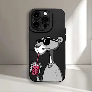 Matte Phone Case Cover Featuring a Creative Grey And Pink Panther Design with UV Printing, Offering 360-Degree Full Protection for Various Iphone Models Including IphoneX/Xs/Xs Max/11/12/13/14/15/16Pro Max/14/15/16E/Plus/12/13/Mini.