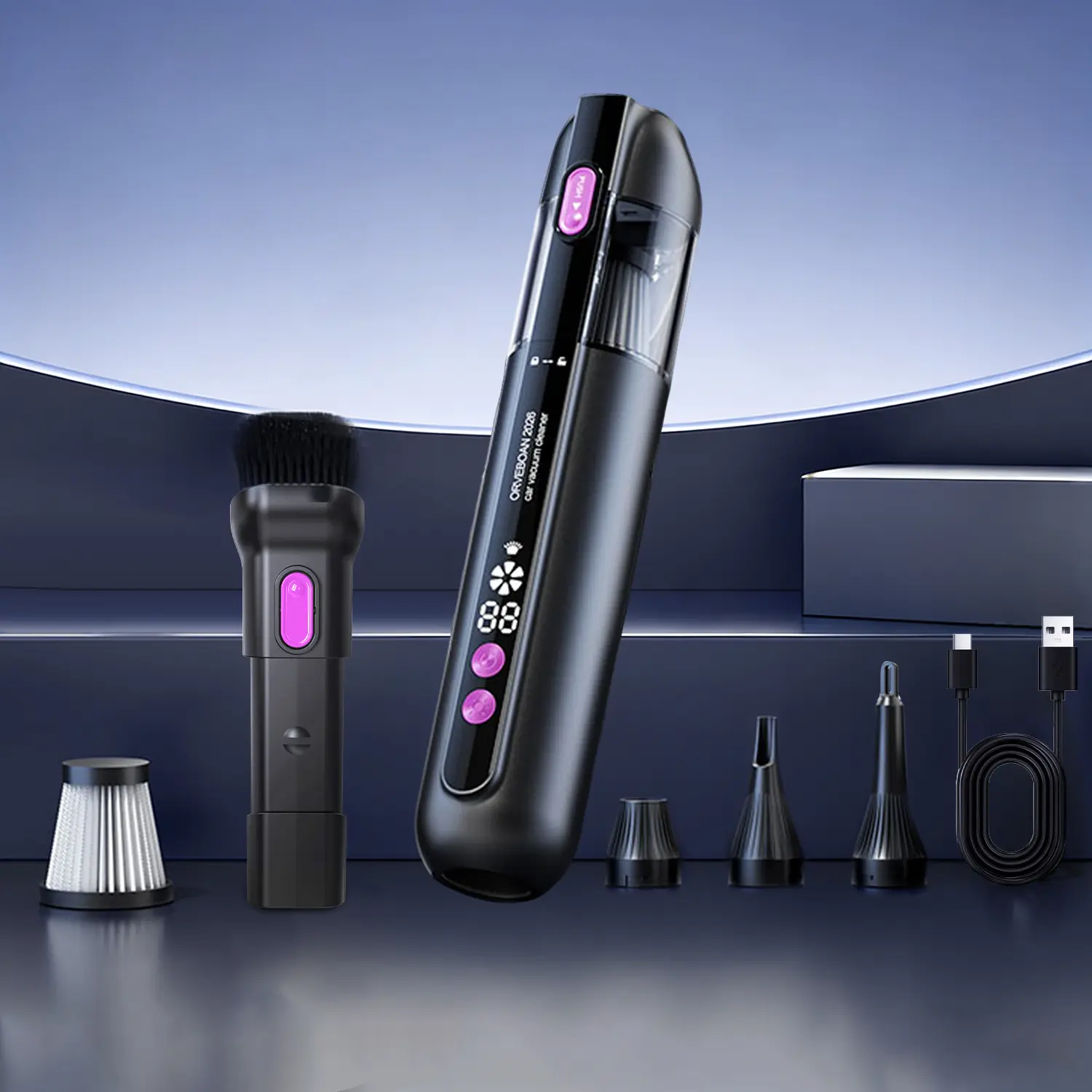 Handheld Cordless Car Vacuum Cleaner 15000Pa, 3-in-1 Portable Vacuum with LED Light,LED Display & Washable HEPA Filter,USB-C Rechargeable, up to 30-Min Runtime for Car, Home, Desk & Pet Hair