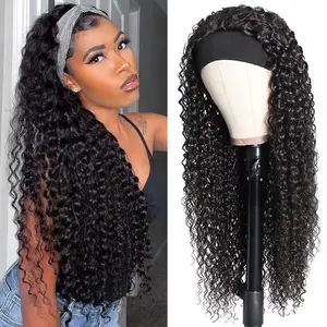 Deep Curly 24 Inch Curly Headband Wig Glueless None Lace Front Wigs for Black Women Kinky Curly Headband Half Wigs Natural Color summerwins