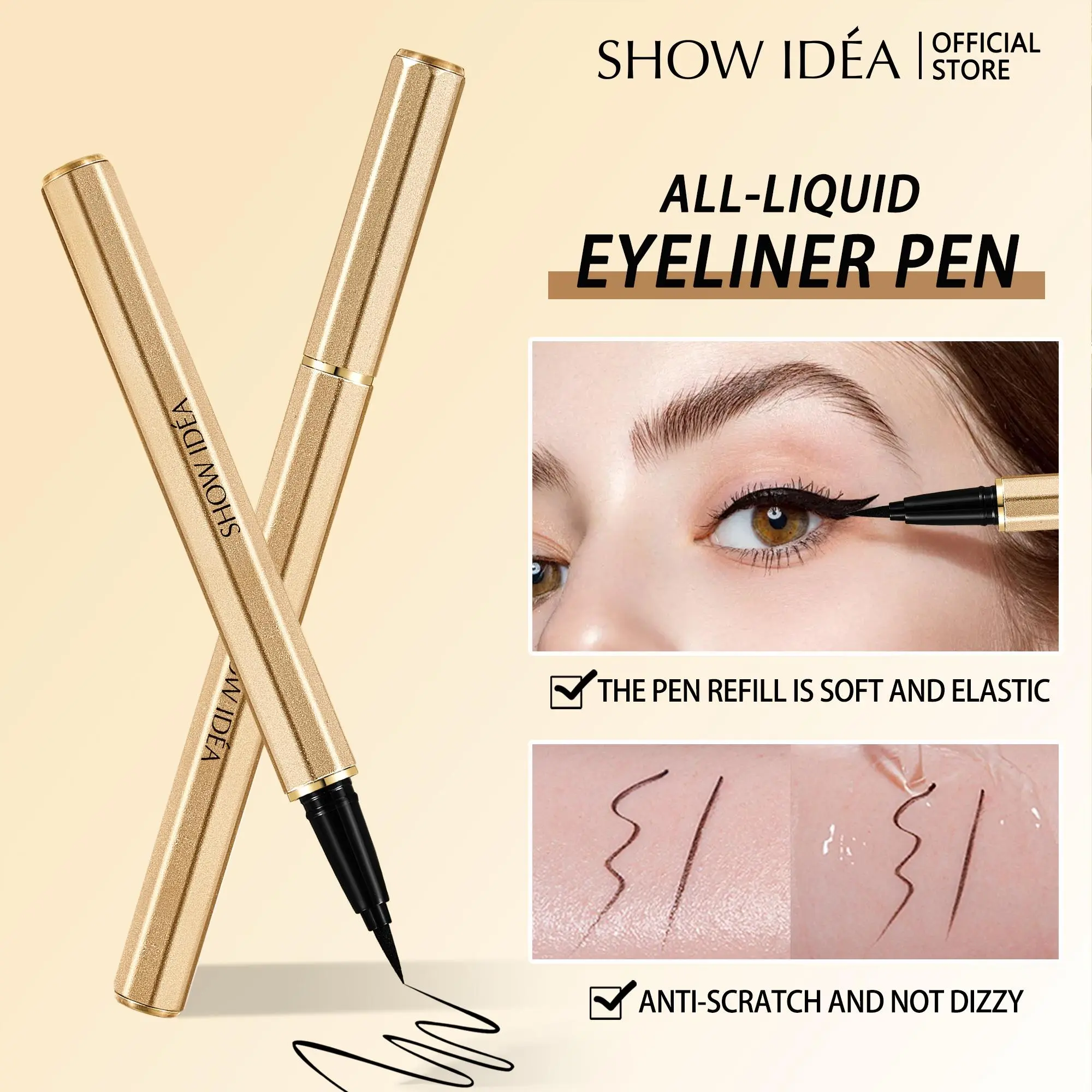 Women’s waterproof eyeliner pen – 24-hour wear, water-resistant and smudge-proof, sweat-resistant and long-lasting, smooth glide with a thickened tip for a clear finish; dries quickly on the eyelids; professional makeup tool suitable for beginners for eve