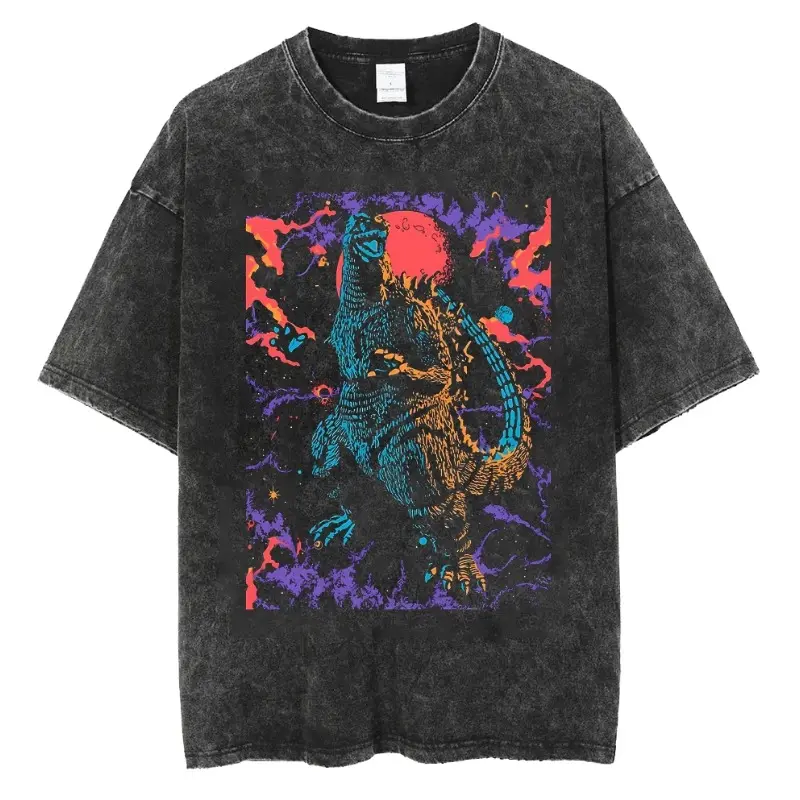 valentine shirts New Hot T-Shirt Godzilla Monster Washed Old Cotton 2Vintage Loose T-Shirt Y2k Men T-shirt Short Sleeve Shirts