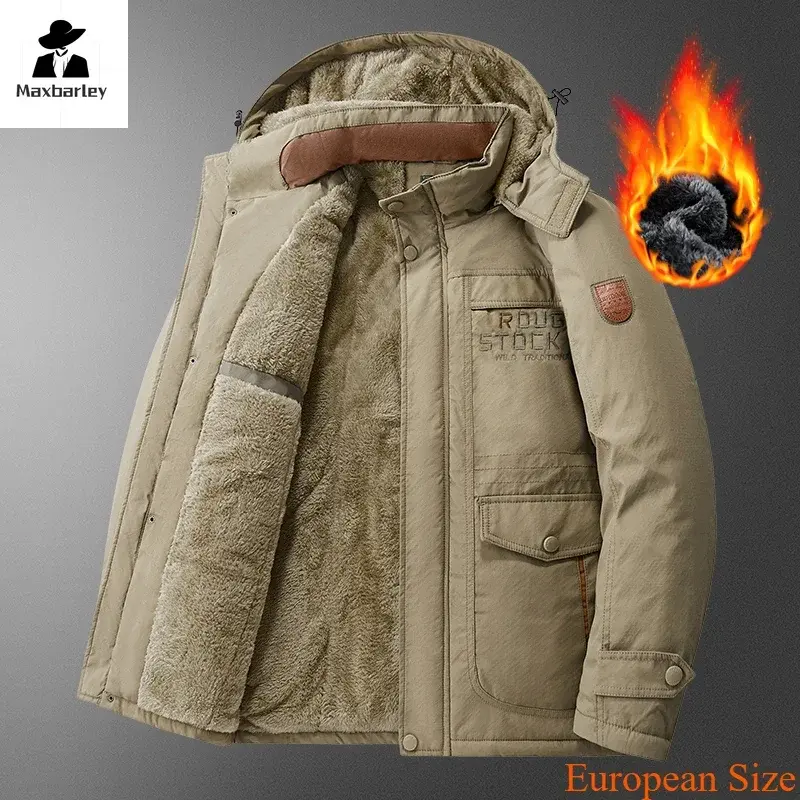 Men's Punk Style Winter Parka Jacket, Windproof Padded Outerwear with Letter Embroidery and a Fleece Lining, Detachable Hood, Menswear, Coats, Zipper
