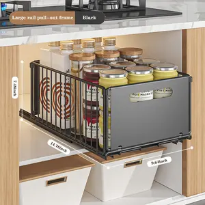 2 Pcs Pull Out Cabinet Organiser  Expandable Roll Out Cabinet Organizer  Foldable Slide Out Drawer Storage Mesh Basket  Under Sink Shelf For Kitchen  No Need Drill And Nailing