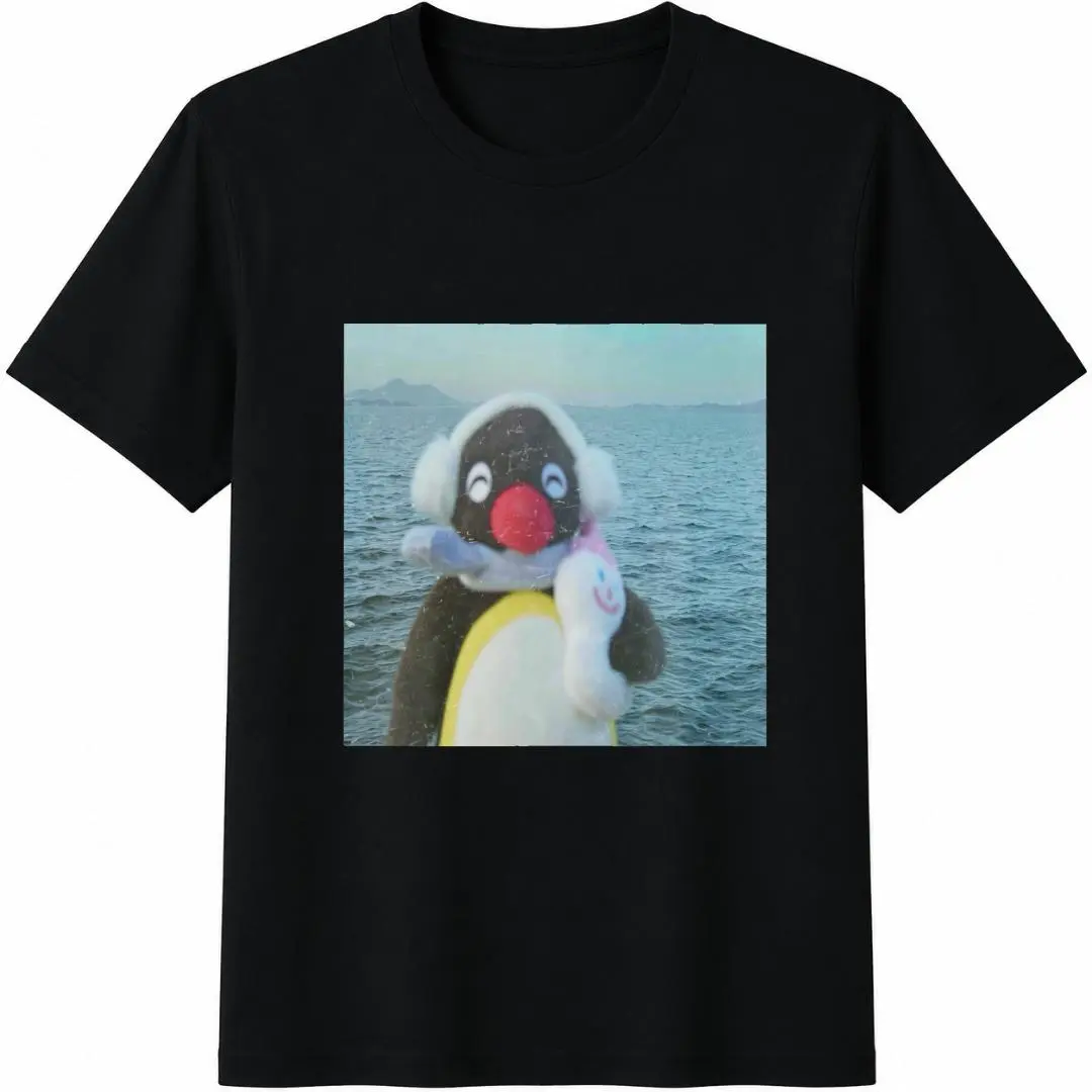 Unisex Vintage Funny Animal Pingu Graphic Tee - Round Neck, Short-Sleeve, Cotton, Breathable, Fashion Gym Casual Sports Top, Matching Streetwear, Shortsleeve