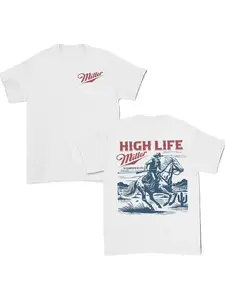 Vintage Western Beer Graphic Tee, Miller High Life Cowboy, Retro Country Style Drinking Shirt, American Made, Men's Casual Fitted Long Sleeve, Streetwear