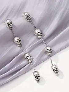 Silver Color Skull Tassel Earrings, Punk Style Alloy Jewelry, Long Chain Design, Gothic Party Accessories, Unisex Fashion
