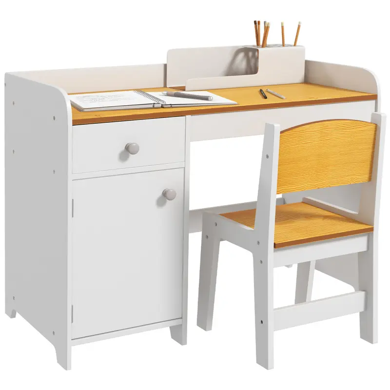 Bellemave Qaba Kids 2-Piece Desk and Chair Set - Durable Certified MDF, Ergonomic Sturdy, Rectangular Top with 11 lbs. Drawer Storage, Tuck-Under Design, Safe Stylish Indoor Furniture (31.5" L x 15.25" W x 23.25" H), Assembly Required for Homeschooling, 1