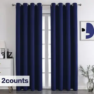 2pcs Solid Color Blackout Curtain, 2 Counts Modern Simple Curtain, Window Curtain for Home Living Room Bedroom, Home Decor Supplies, Grommet Curtains, Home Decoration Curtain