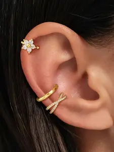 3-Piece Women's Ear Cuff Set, Ear Clip Set, Cubic Zirconia Flower Ear Rings, Non Pierced Earrings, No Piercing Soft Cartilage Rings, Casual Daily Wear, Perfect Gift