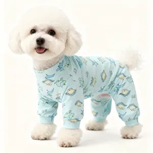 Adorable Cartoon Printed Dog Onesie - Comfortable Pet Clothing, Cute Blue Little Dinosaur Dog Outfit, Dog Pajamas, Suitable for Cats And Dogs of All Sizes, Perfect for Wearing in Autumn, Winter, And Spring