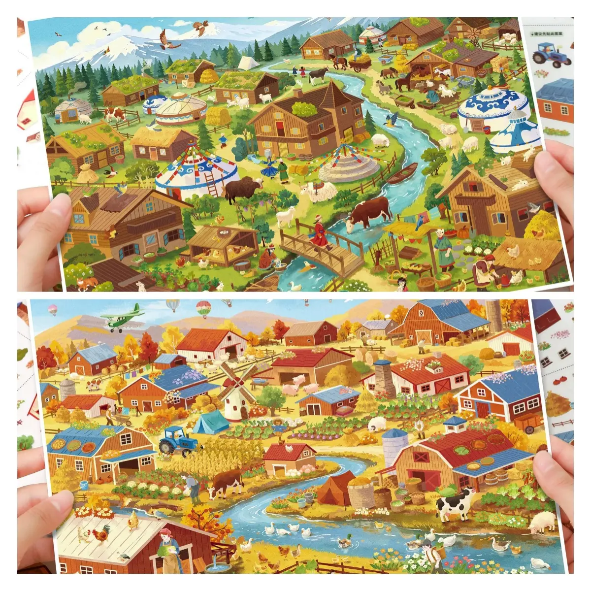 Grassland and Harvest Farm 2 Pack, Free Tweezers Included 3D Jumbo Landscape DIY Craft Stickers, Mega Layering Scene Nature Country Patterns for Aesthetic Scrapbook Journaling Supplies, Fast Shipping US Warehouse