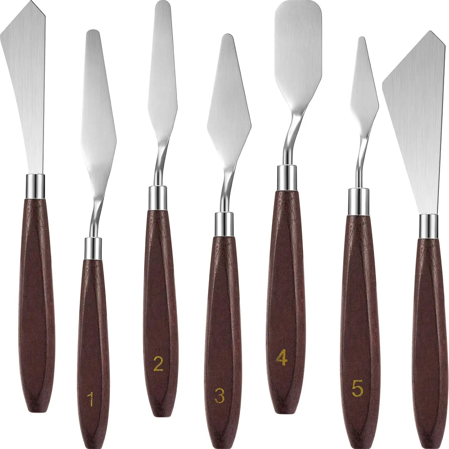 7 Pieces Painting Knife Set,Spatula Palette Knife,Stainless Steel Drawing Scraper,Oil Painting Accessories with Wood Handle for Art Acrylic Draw Color Mixing Supplies(Redwood Color)