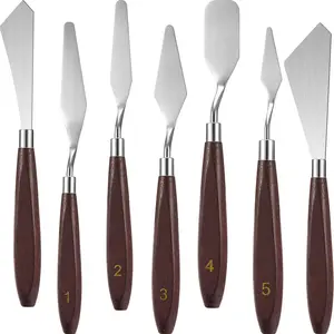 7 Pieces Painting Knife Set,Spatula Palette Knife,Stainless Steel Drawing Scraper,Oil Painting Accessories with Wood Handle for Art Acrylic Draw Color Mixing Supplies(Redwood Color)