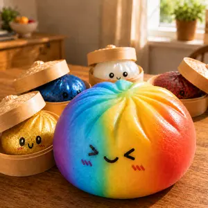 Shiny Soft Dumpling Set with Steamer, Stress-Relief Squeezing Dough, Mysterious Fidget Item for Slime & Novelty Toy Enthusiasts Ball Glitter Rainbow outdoorfun color pure Mochi Squishy Toy