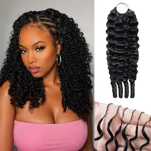 Leniku 10inch Burmese Curly Miracle Knots Crochet Human Hair Extension Feathered Crochet Hair Bundles For Women
