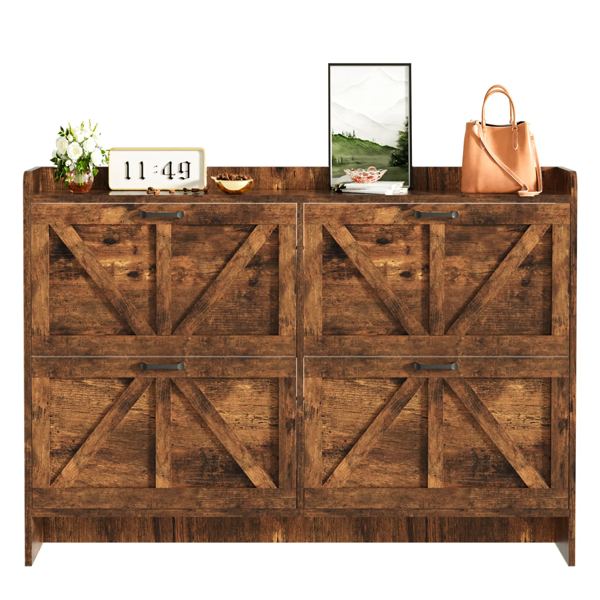 Topwin 80x24x101cm Wooden Double-Door Shoe Cabinet - Multifunctional Home Organization Storage, Spacious Shoe Storage Organizer for Entryway, Hallway, Durable Modern Home Organizer for Accessories