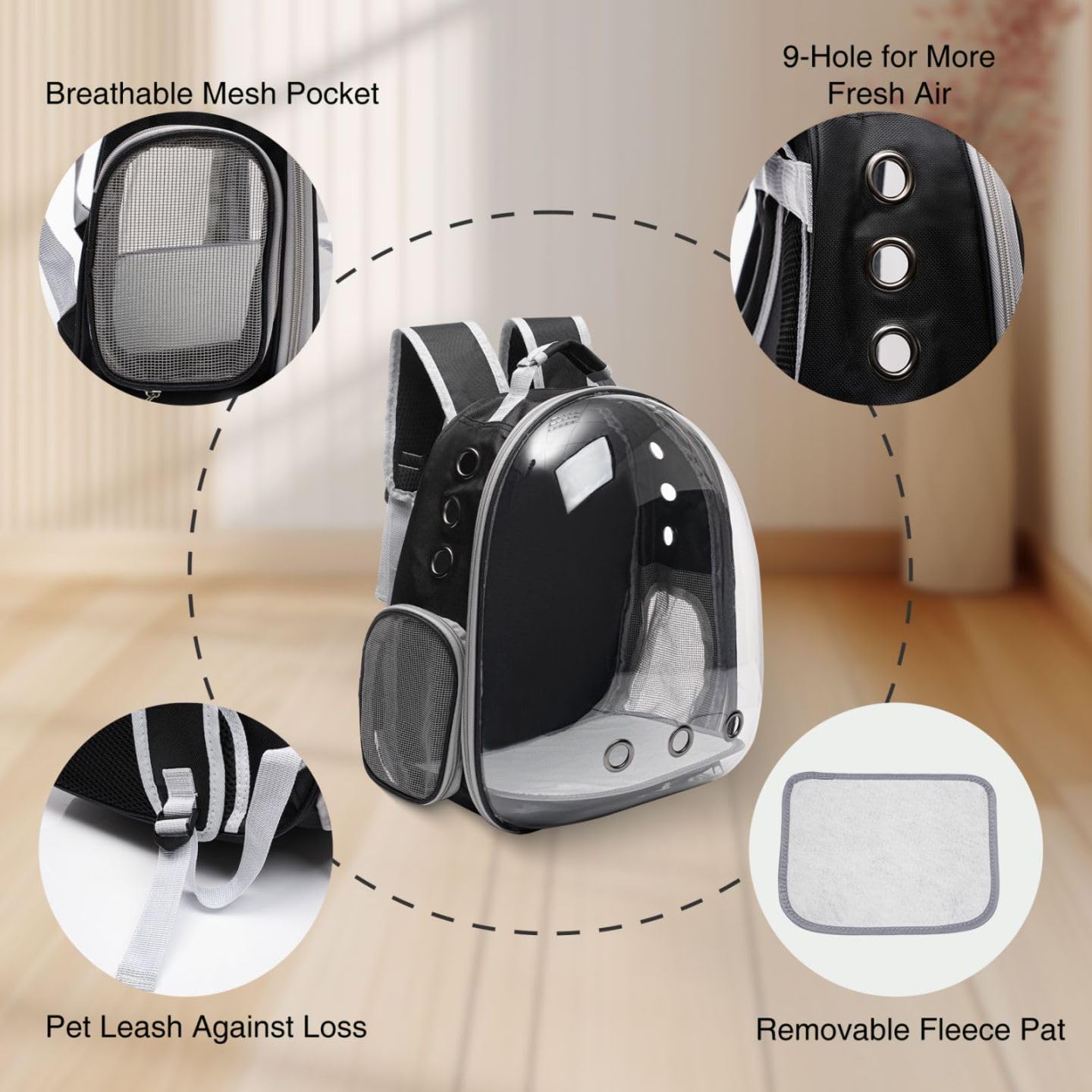 Cat Backpack, Airline Approved Bubble Carrying Bag for Small Medium Dogs Cats, Space Capsule Pet Carrier Dog Hiking Backpack Travel Carrier and Padded Straps Mochila para Gatos transportadora mascotas (Black)