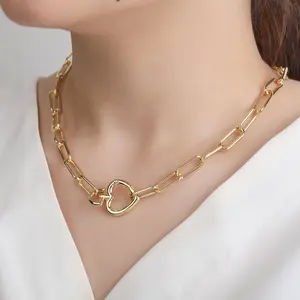 Gold Plated Paper Clip Heart Lock Necklace
