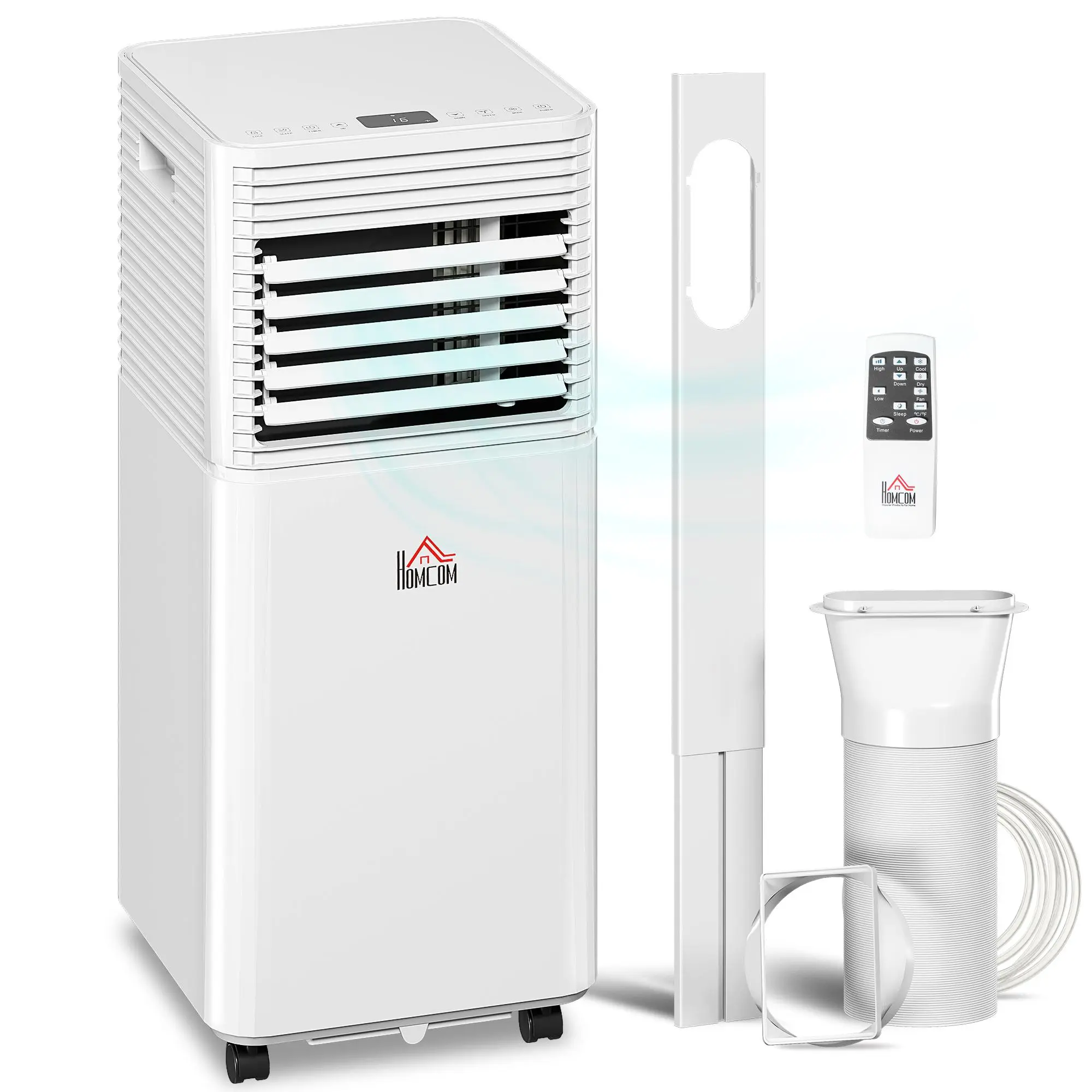 HOMCOM 10000 BTU Mobile Portable Air Conditioner for Rooms Up to 441 Sq.Ft., 4-in-1 AC Unit with Cooling, Dehumidifier, Fan, Sleep Mode, Remote, 24H Timer, LED Display, Window Installation Kit, White