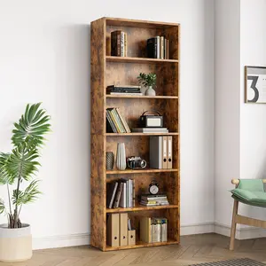 Sweet Furniture F 5/6 Shelf Bookcase Open Industrial Bookshelf Large Storage Floor Standing 53 Inch Tall Bookcase for Home Office, Living Room, Bed Room
