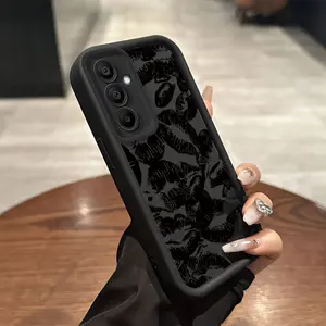 Premium Matte Black Lip Print Phone Case for Samsung Galaxy A55, A26, A16, A36, A56, A35, A34, A33, A54, A53, A52s 5G, A05, A05s, A15, A14 4G, A13, A12, A06, A52, A51, A25, A71 – Stylish Anti-Scratch & Shockproof Full Coverage Design