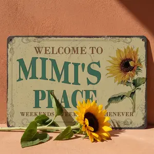 1PC 8x12 inches Vintage Tin Sign, Welcome To Mimi's Place, Rustic Home Decor, Floral Wall Art, Perfect  High-Quality Metal, home decor plaque funny bar sign Rectangle Design Plaque Gift