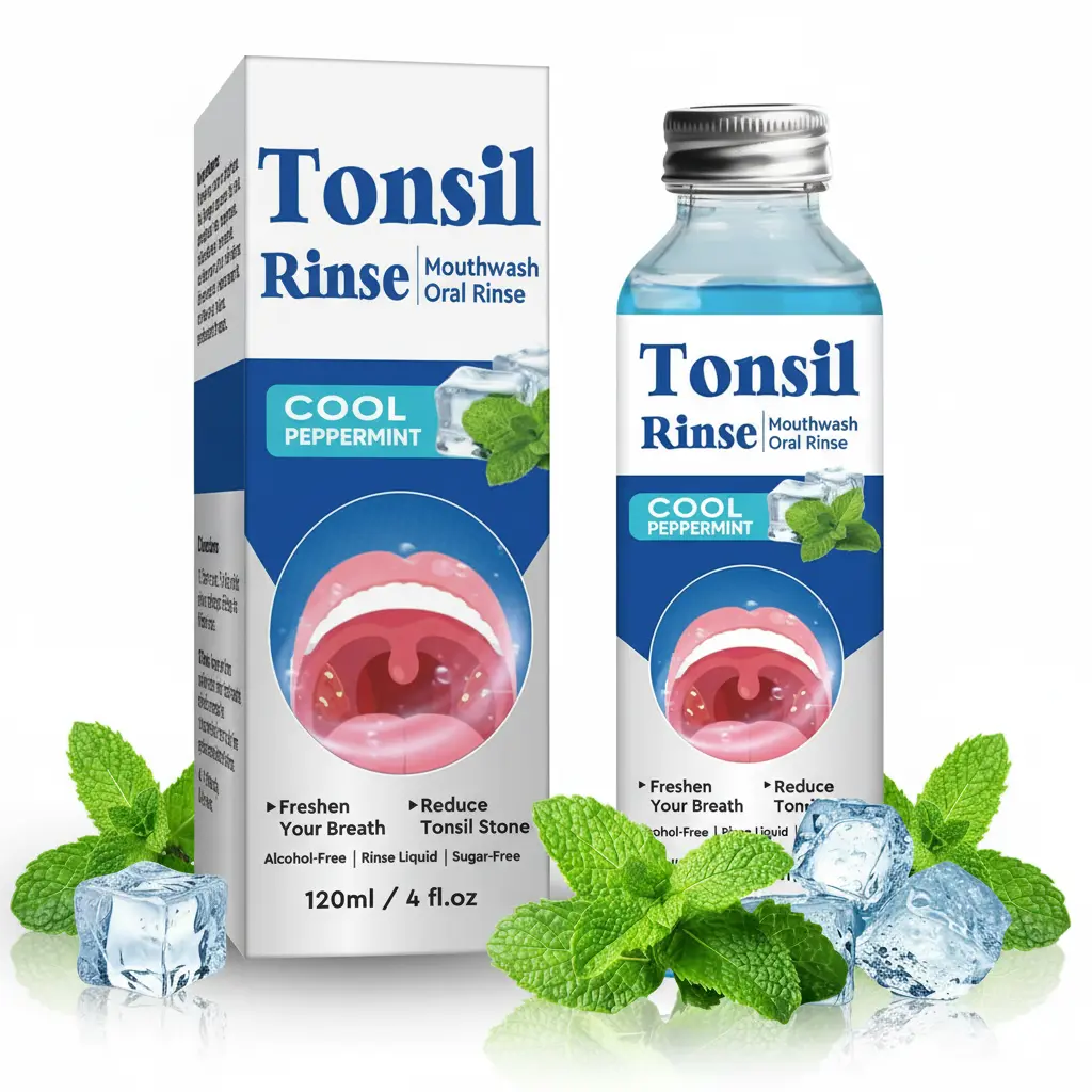 Cool Peppermint Tonsil Rinse Mouthwash - Alcohol-Free, Sugar-Free Oral Care Cleaner with Cleansing Tea Tree, Gentle Daily Formula for Reducing Tonsil Stones & Freshening Breath, 120ml (4 fl.oz), Soothing Single Item